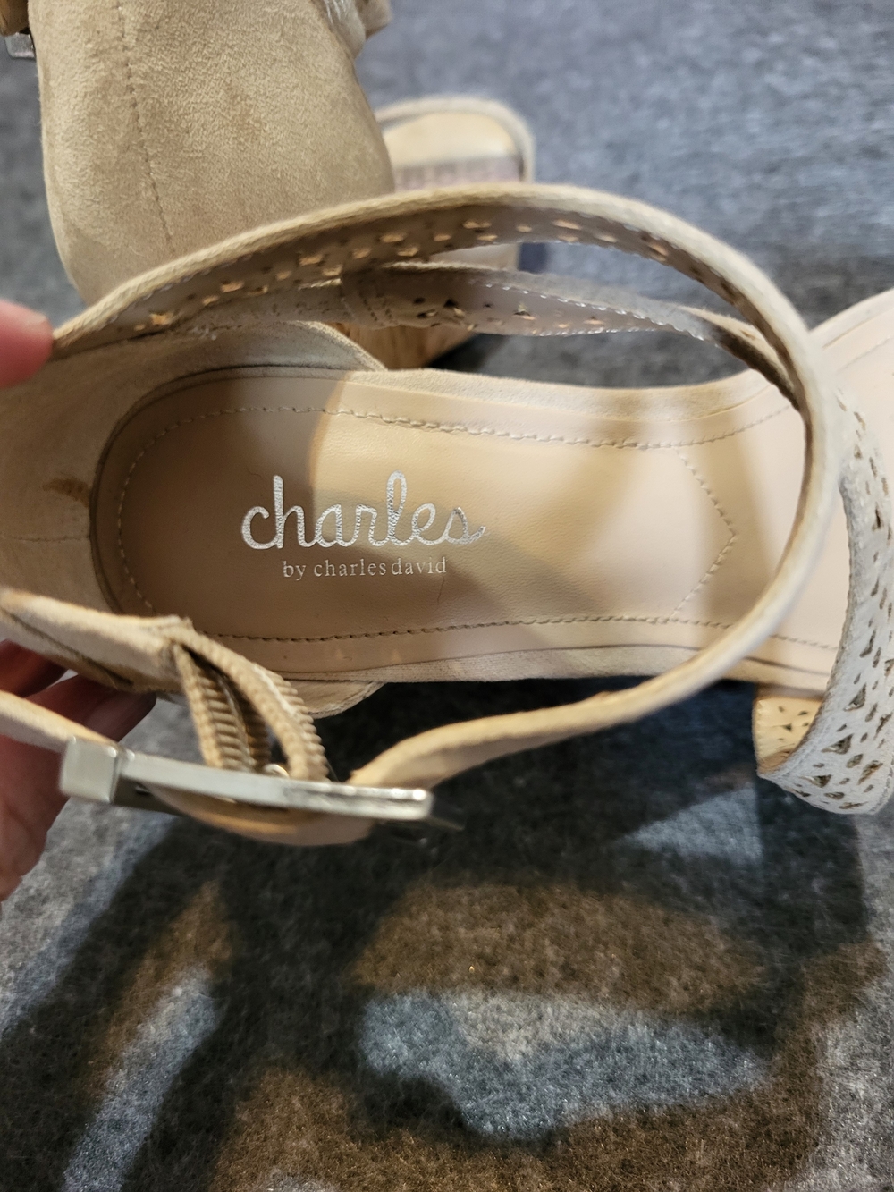 Charles by Charles David Beige Laser-Cut Wedge Sandals - Picture 5 of 6